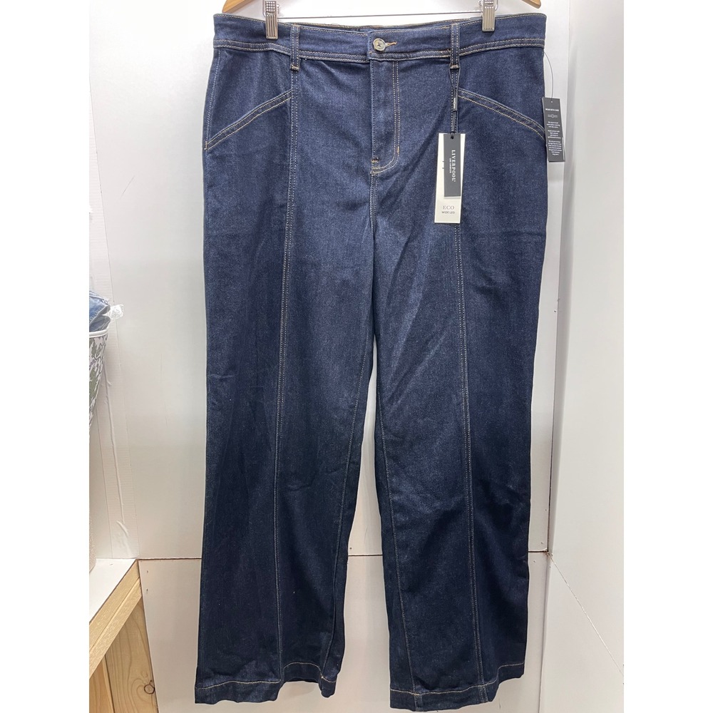 Liverpool Los Angeles Eco Wide Leg Jeans Indigo Blue High Rise Seam Front 16/33